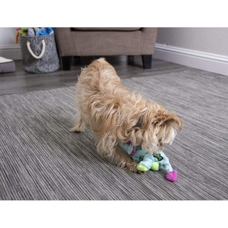 goDog Dinos Frills with Chew Guard Technology Durable Plush Squeaker Dog Toy – Teal, Small