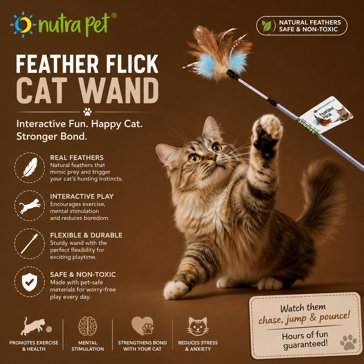 Nutrapet Feather Flick Cat Wand Cat Toy