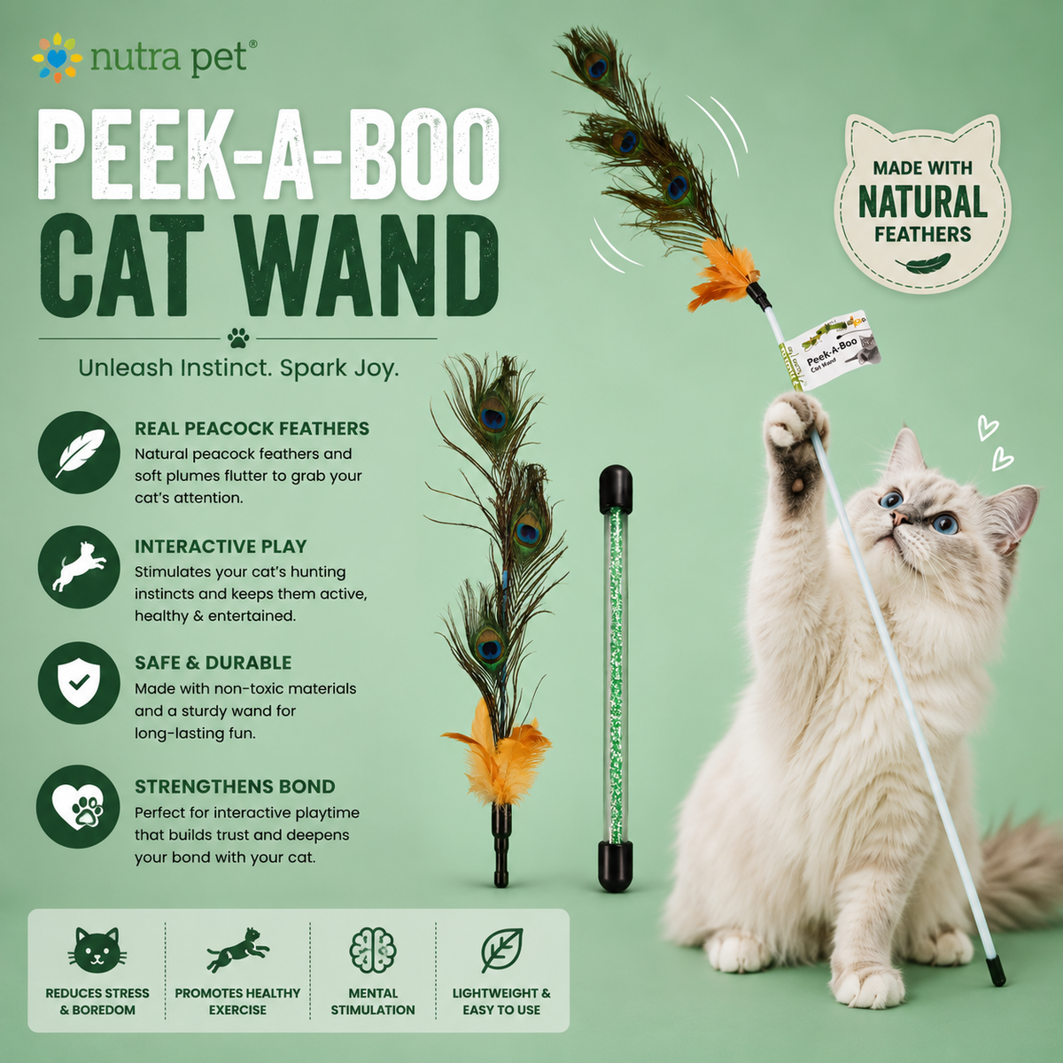 Nutrapet Peek A Boo Cat Wand Cat Toy