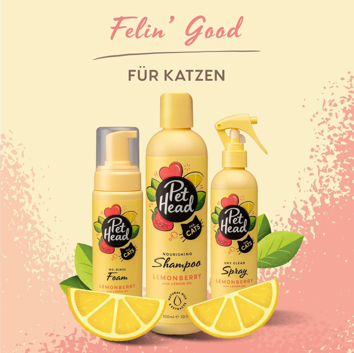 Pet Head Lemonberry Dry Clean Cat Spray | No-Rinse | Strawberry & Lemon Oil | Vegan & Cruelty-Free | 300ml