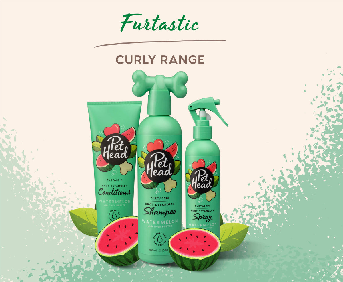 Pet Head Furtastic Knot Detangling Dog Shampoo | Long & Curly Coats | Shea Butter & Apricot Oil | Watermelon Scent | Vegan & Cruelty-Free | 300ml