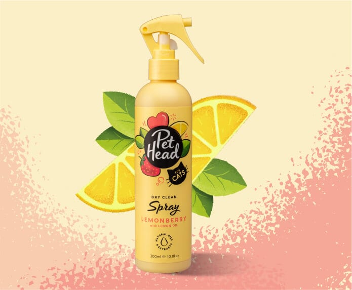 Pet Head Lemonberry Dry Clean Cat Spray | No-Rinse | Strawberry & Lemon Oil | Vegan & Cruelty-Free | 300ml