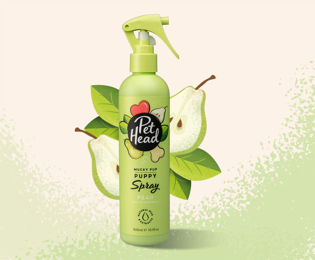 Pet Head Mucky Pup Puppy Spray for Sensitive Skin – Prickly Pear & Rosehip Oil | No-Rinse | Pear Scent | Vegan & Cruelty-Free | 300ml