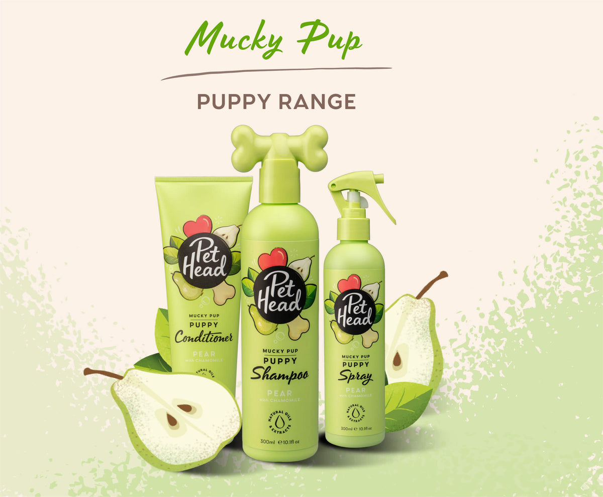 Pet Head Mucky Pup Puppy Spray for Sensitive Skin – Prickly Pear & Rosehip Oil | No-Rinse | Pear Scent | Vegan & Cruelty-Free | 300ml