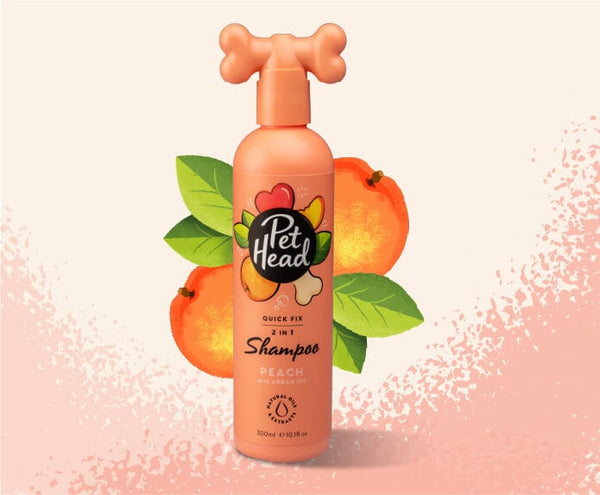 Pet Head Quick Fix 2in1 Dog Shampoo | Argan, Coconut & Jojoba Oil | Peach Scent | Vegan & Cruelty-Free | 300ml