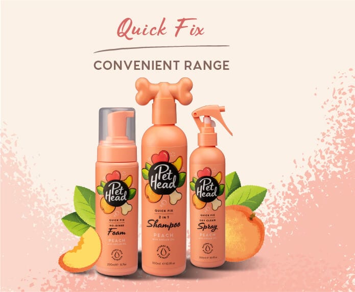 Pet Head Quick Fix 2in1 Dog Shampoo | Argan, Coconut & Jojoba Oil | Peach Scent | Vegan & Cruelty-Free | 300ml