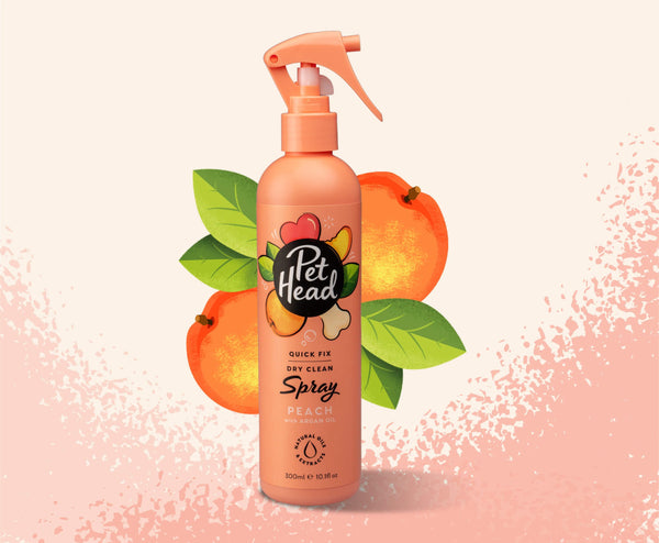 Pet Head Quick Fix 2in1 Dry Clean Dog Spray | No-Rinse | Argan, Coconut & Jojoba Oil | Peach Scent | Vegan & Cruelty-Free | 300ml
