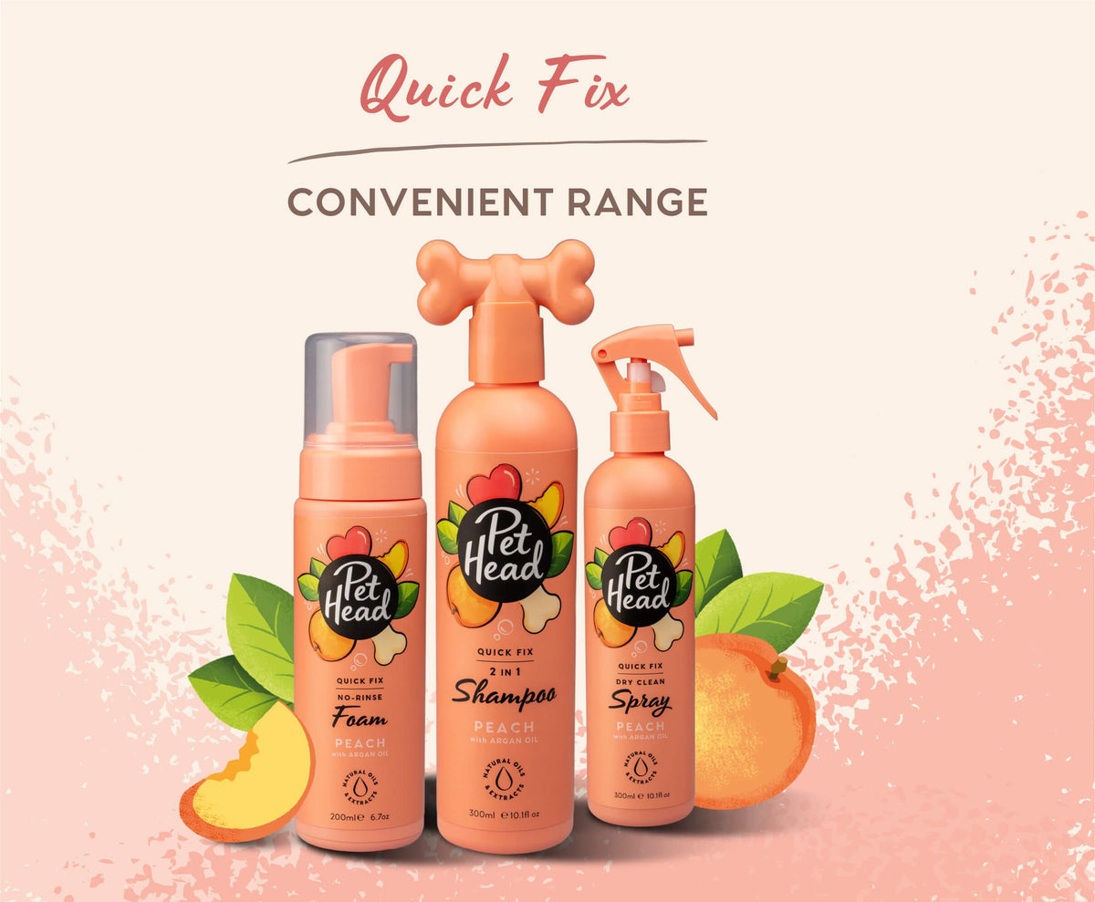 Pet Head Quick Fix 2in1 Foam for Dog  | Argan, Coconut & Jojoba Oil | Peach Scent | Vegan & Cruelty-Free | 200ml