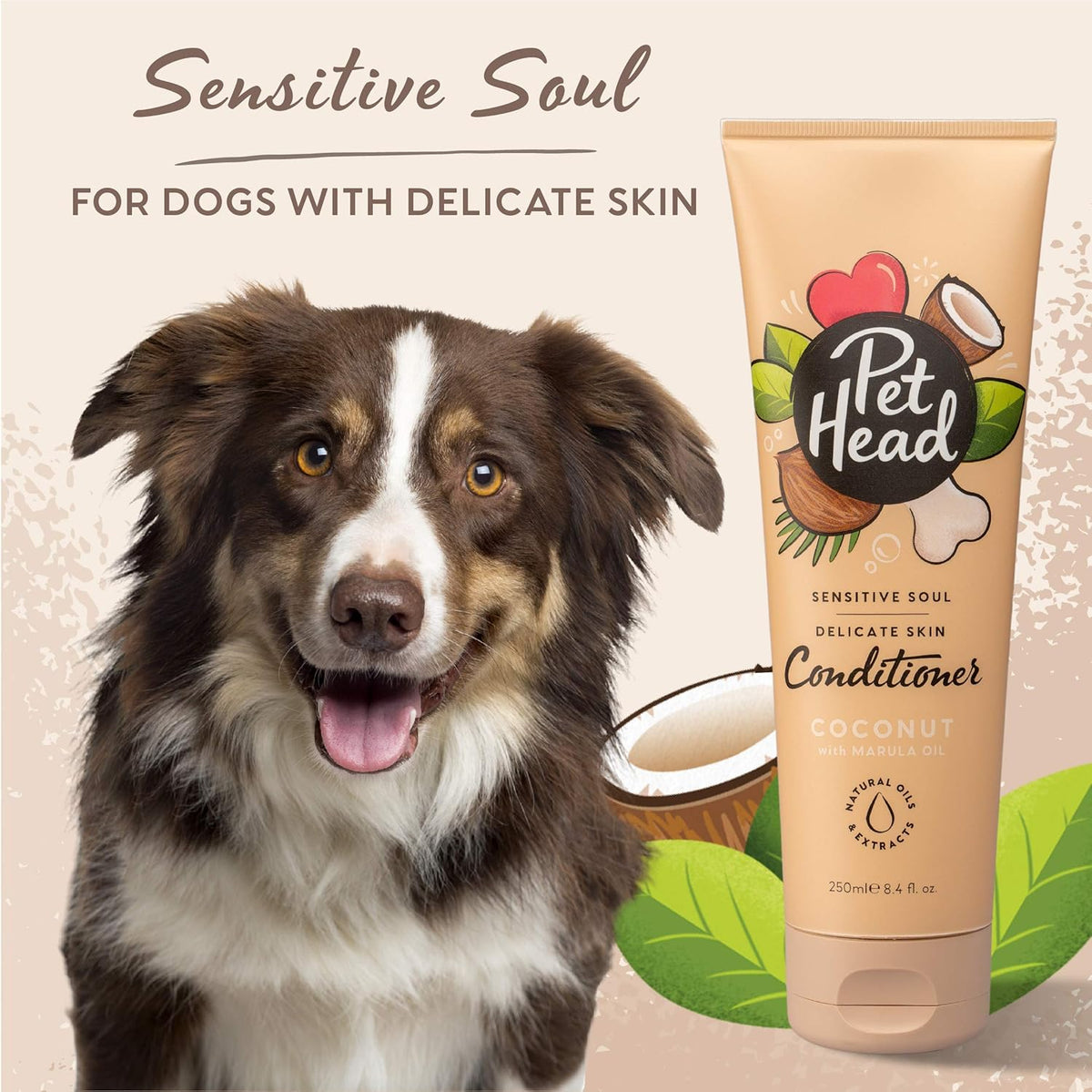 Pet Head Sensitive Soul Dog Conditioner for Sensitive Skin – Oatmeal & Marula Oil | Coconut Scent | Vegan & Cruelty-Free | 250ml