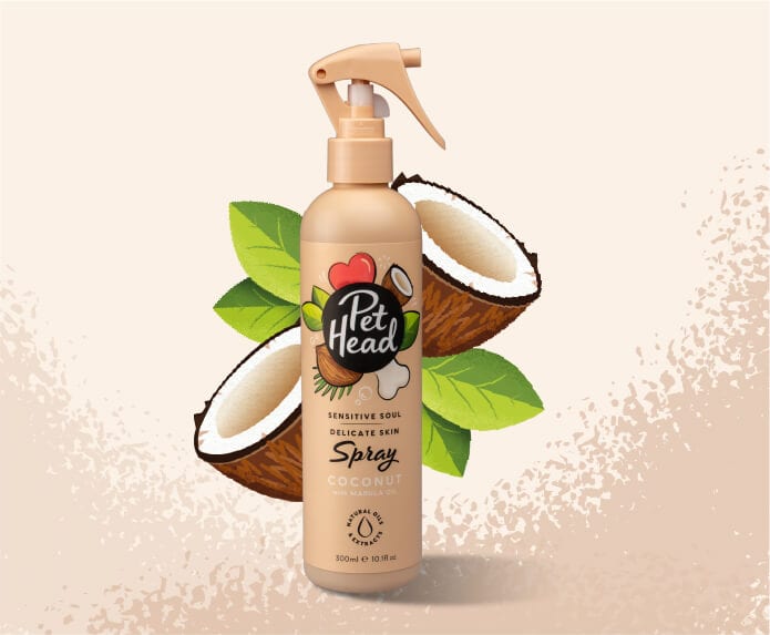 Pet Head Sensitive Soul Dog Spray for Sensitive Skin – Oatmeal & Marula Oil | No-Rinse | Coconut Scent | Vegan & Cruelty-Free | 300ml