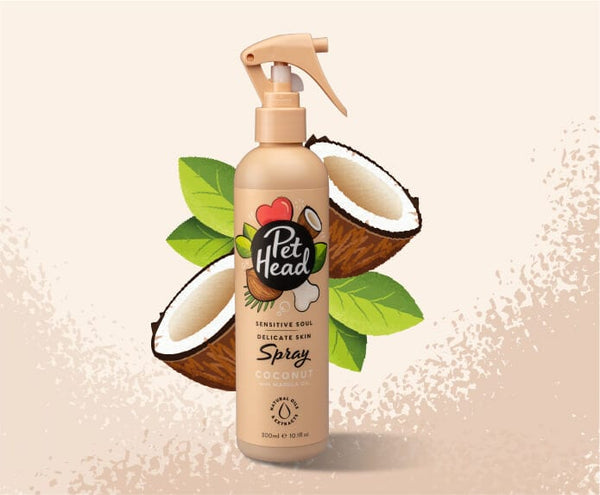 Pet Head Sensitive Soul Dog Spray for Sensitive Skin – Oatmeal & Marula Oil | No-Rinse | Coconut Scent | Vegan & Cruelty-Free | 300ml