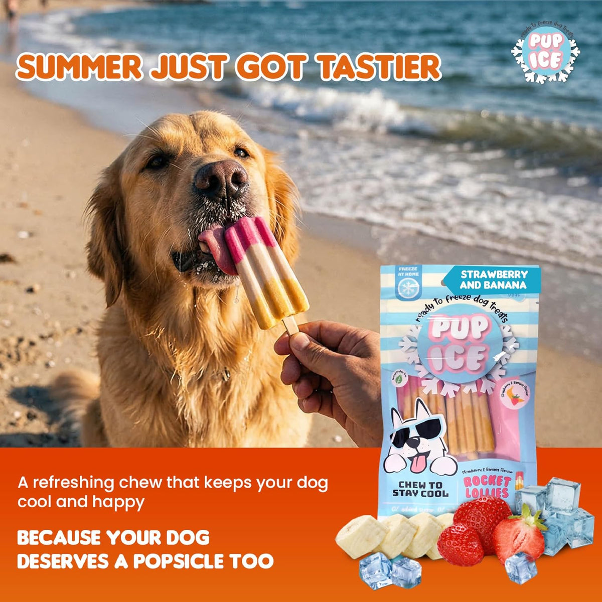 Pup Ice Meat Free Rocket Lollies Strawberry And Banana, 2 Pcs 90g