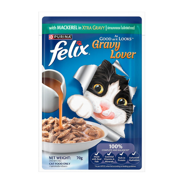 Felix Gravy Lover Mackerel Chunks Complete & Balanced Adult Cat Wet Food (Pack of 6)