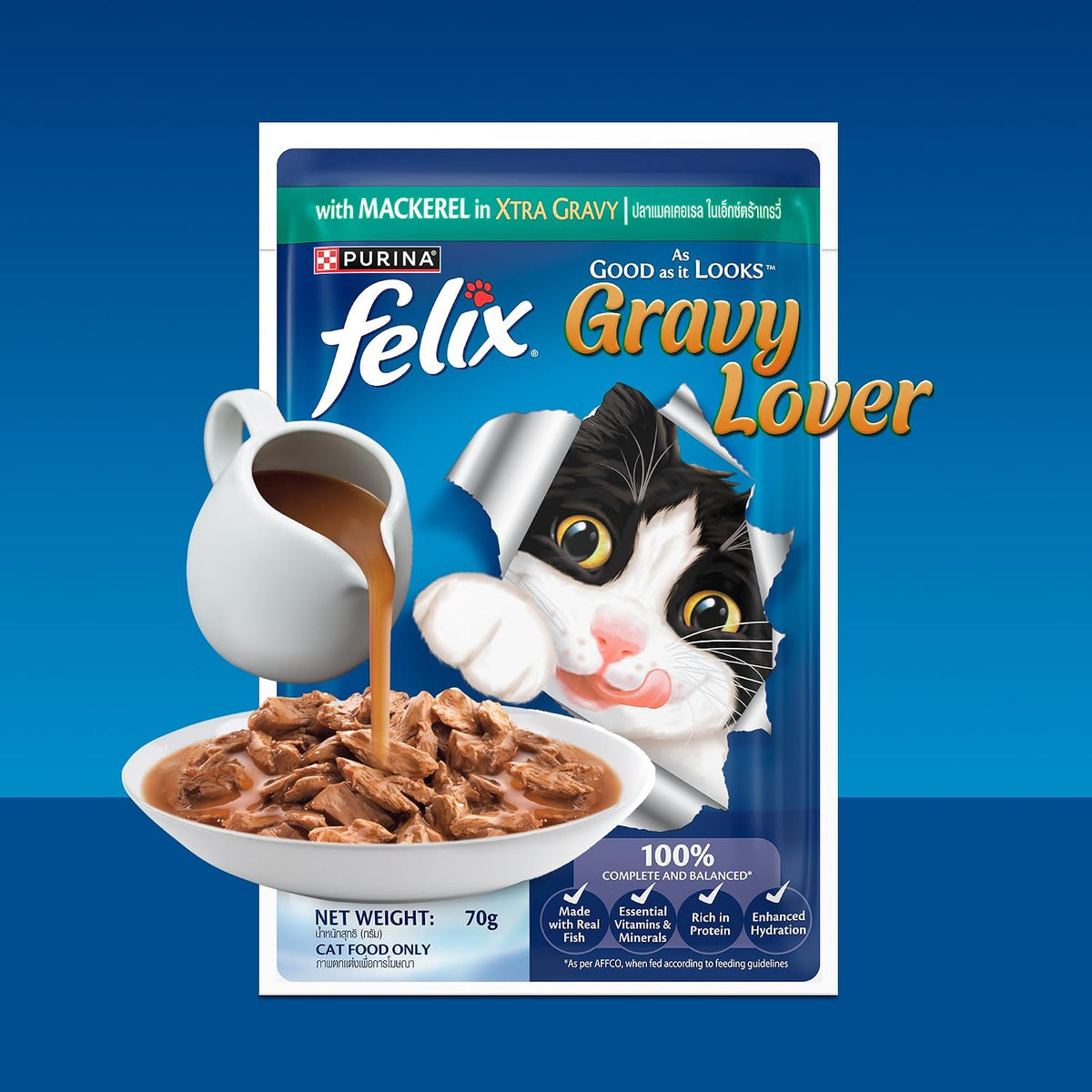 Felix Gravy Lover Mackerel Chunks Complete & Balanced Adult Cat Wet Food (Pack of 12)