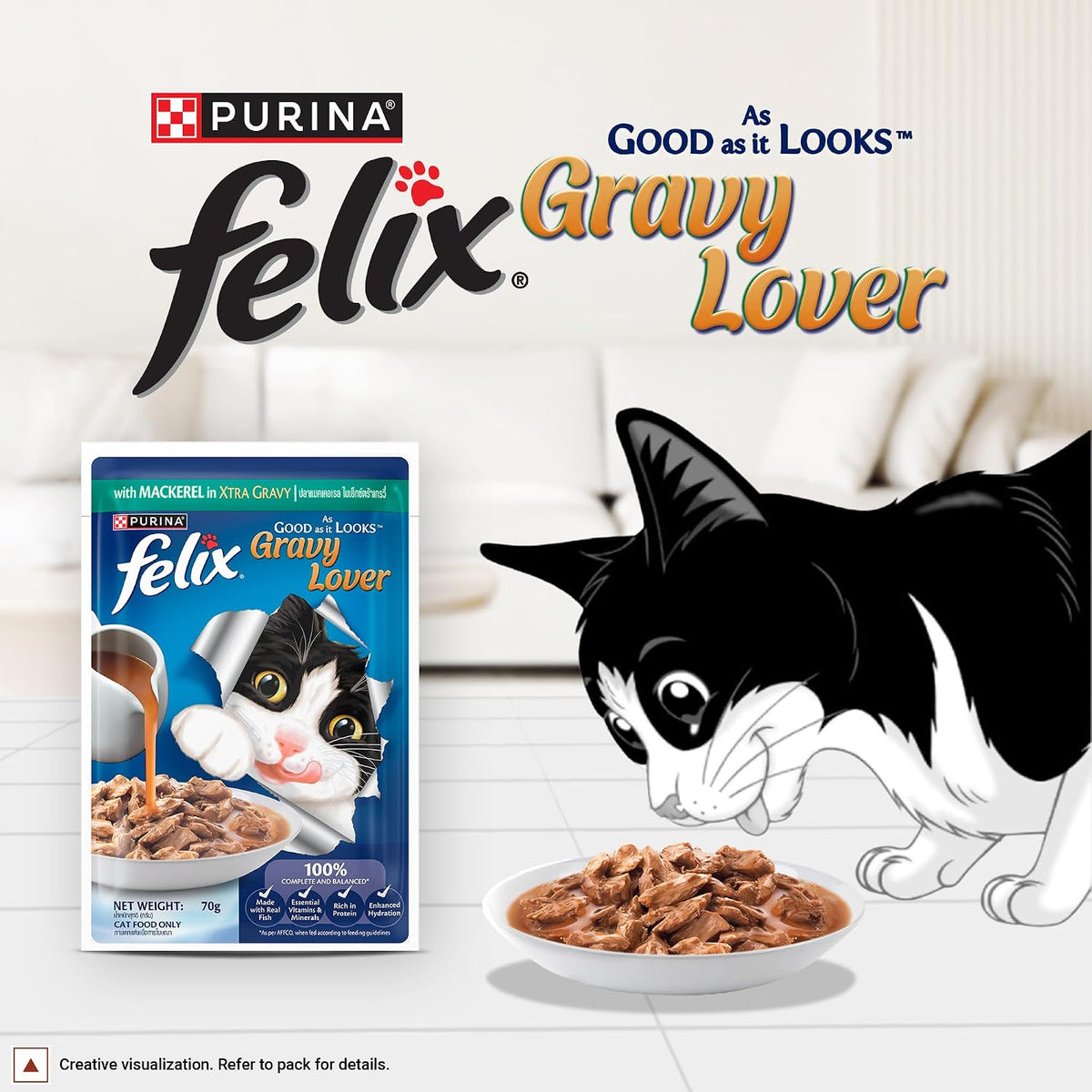 Felix Gravy Lover Mackerel Chunks Complete & Balanced Adult Cat Wet Food (Pack of 12)
