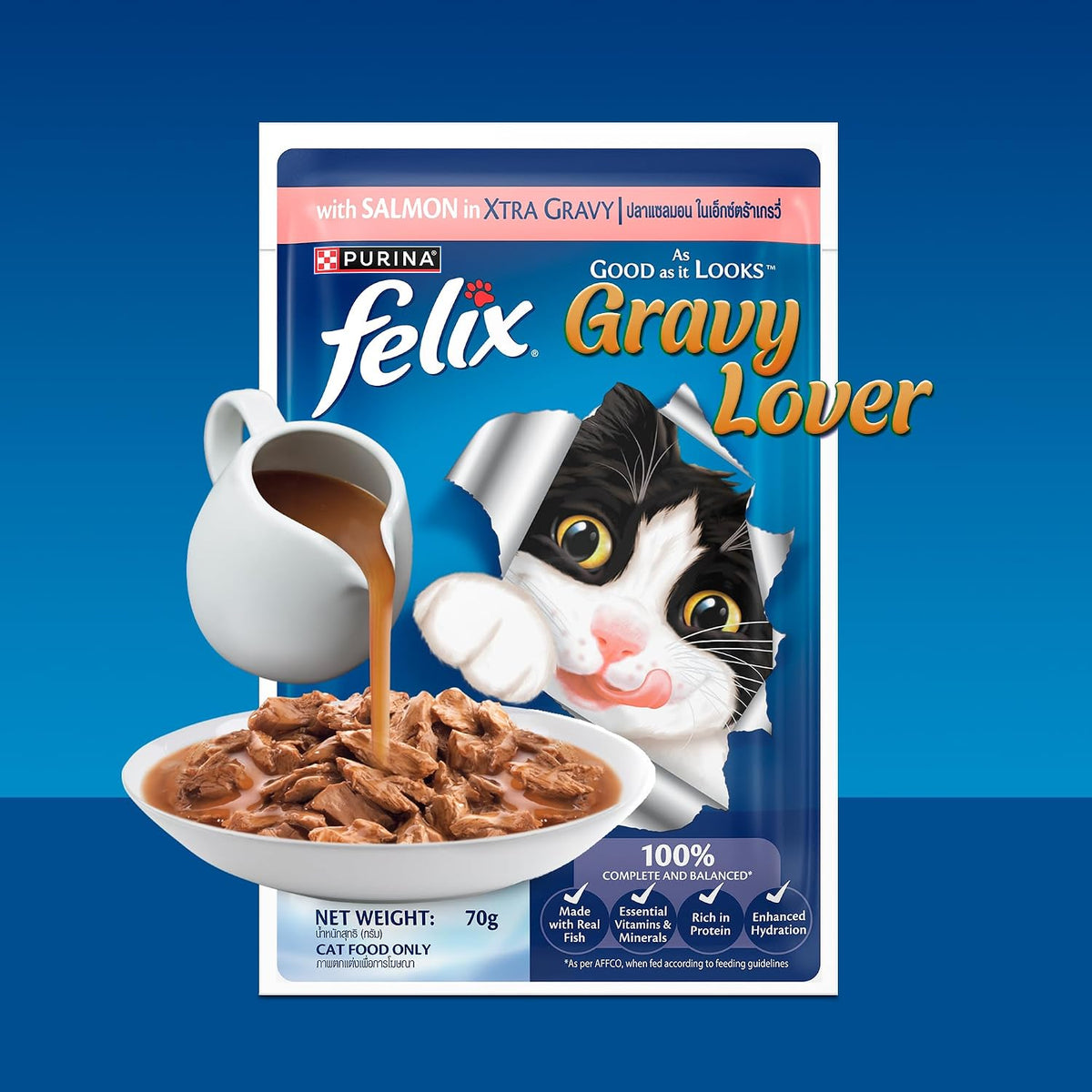Felix Gravy Lover Salmon Chunks Adult Complete & Balanced Cat Wet Food (Pack of 48)
