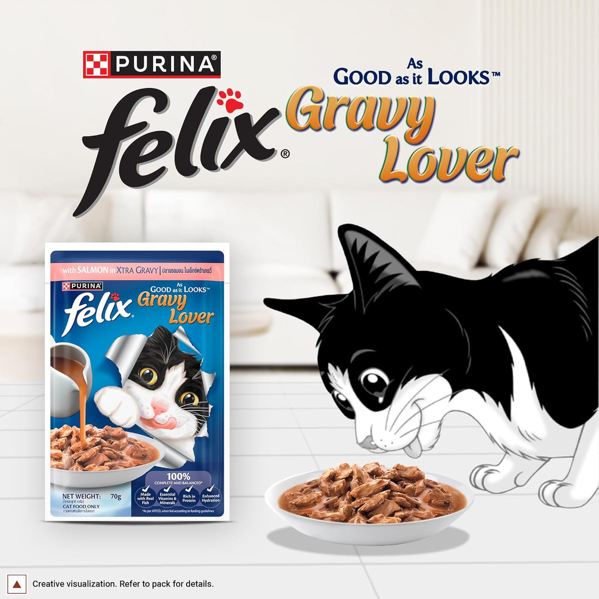 Felix Gravy Lover Salmon Chunks Adult Complete & Balanced Cat Wet Food (Pack of 48)