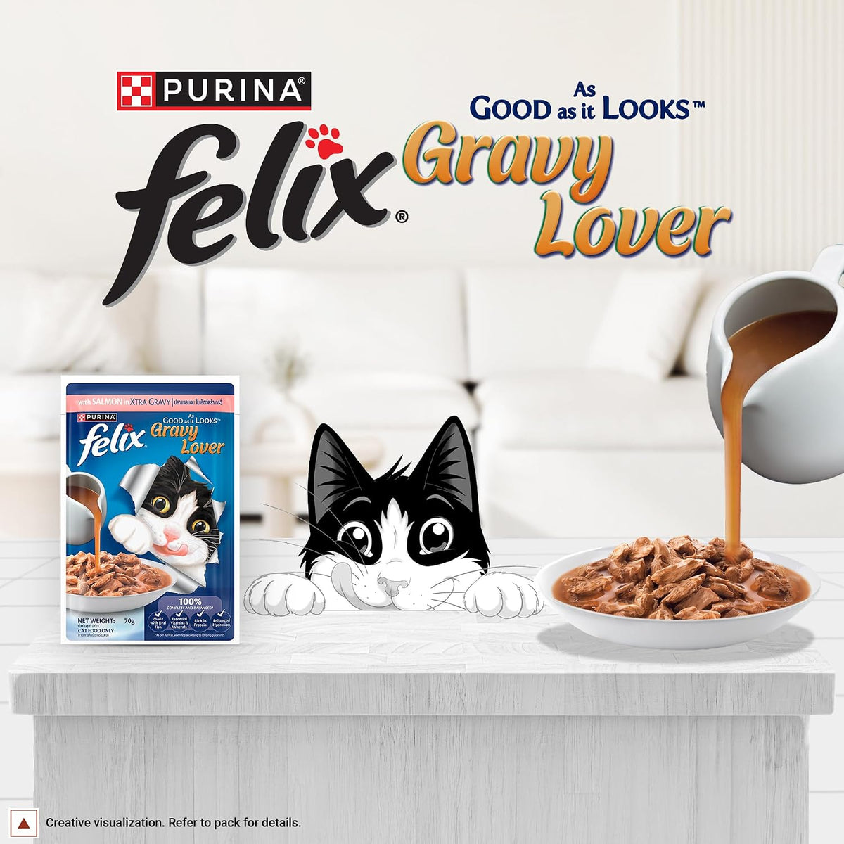 Felix Gravy Lover Salmon Chunks Adult Complete & Balanced Cat Wet Food (Pack of 48)