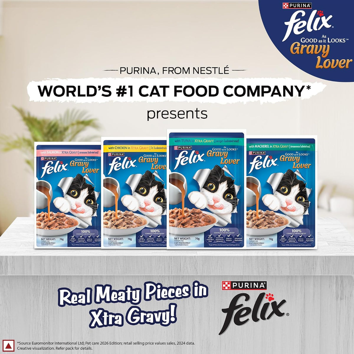 Felix Gravy Lover Tuna Chunks Adult Complete & Balanced Cat Wet Food (Pack of 12)