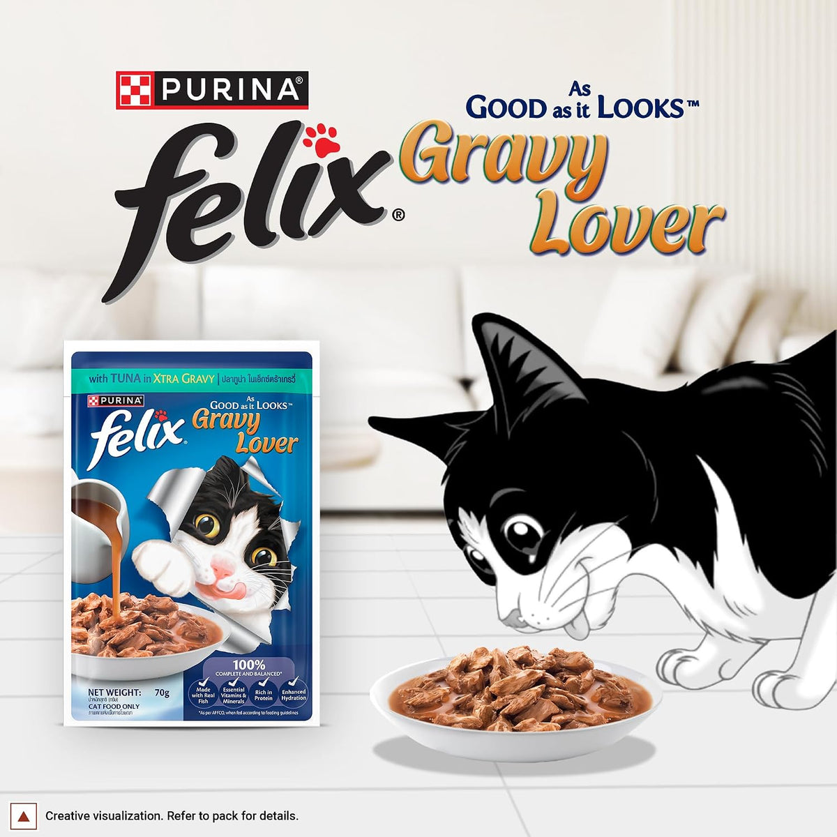 Felix Gravy Lover Tuna Chunks Adult Complete & Balanced Cat Wet Food (Pack of 12)