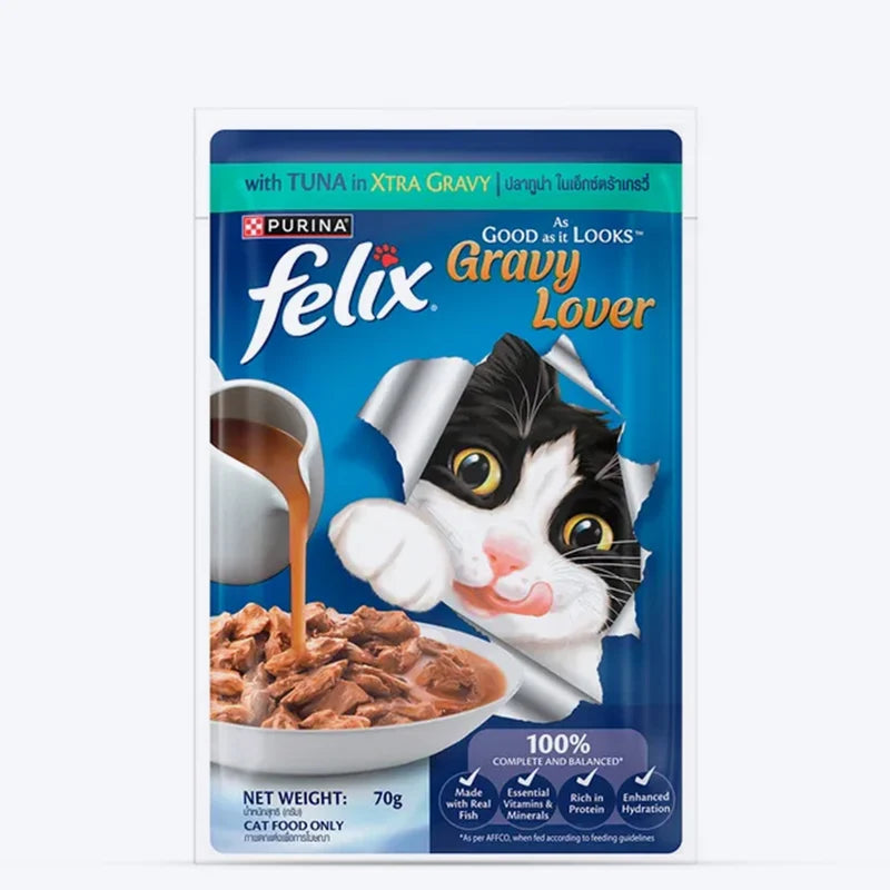 Felix Gravy Lover Tuna Chunks Adult Complete & Balanced Cat Wet Food (Pack of 12)