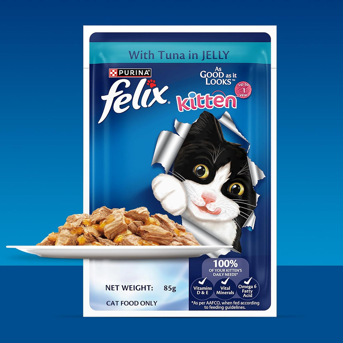 Felix with Tuna in Jelly Kitten Complete and Balanced Cat Wet Food (Pack of 12)