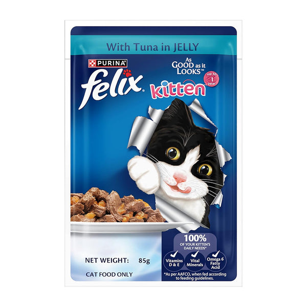 Felix with Tuna in Jelly Kitten Complete and Balanced Cat Wet Food (Pack of 6)