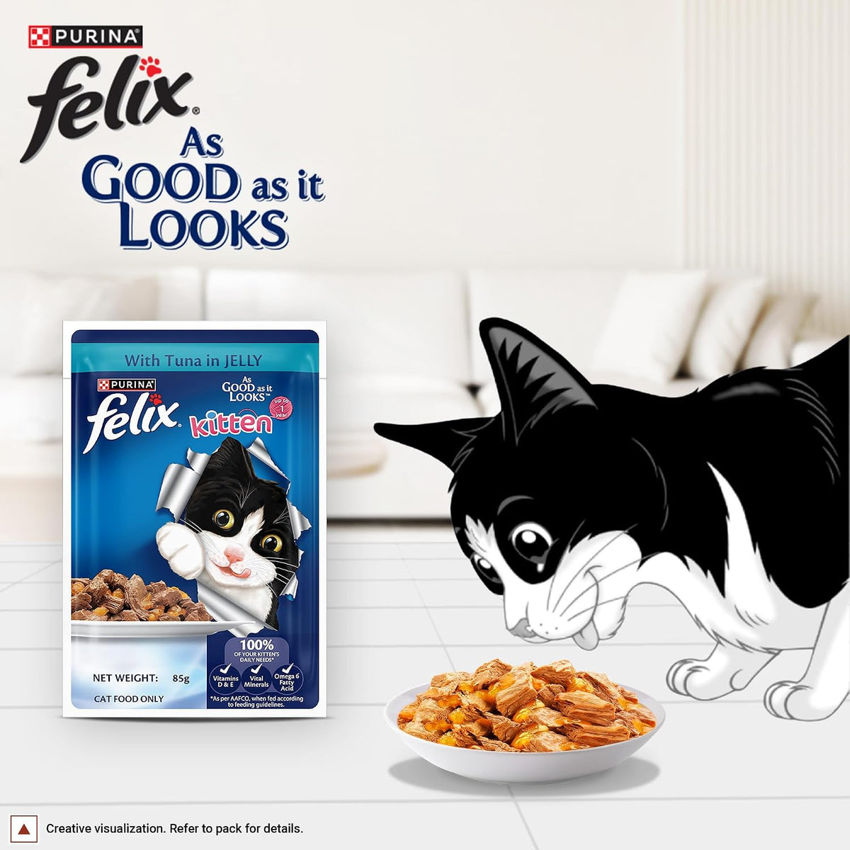 Felix with Tuna in Jelly Kitten Complete and Balanced Cat Wet Food (Pack of 12)