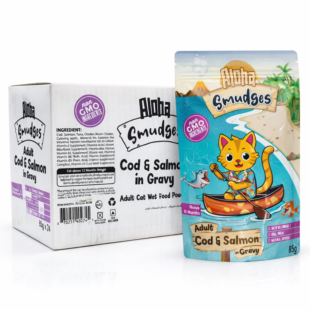 Aloha Smudges Cod & Salmon Adult Cat wet food in Gravy 85g Pouch