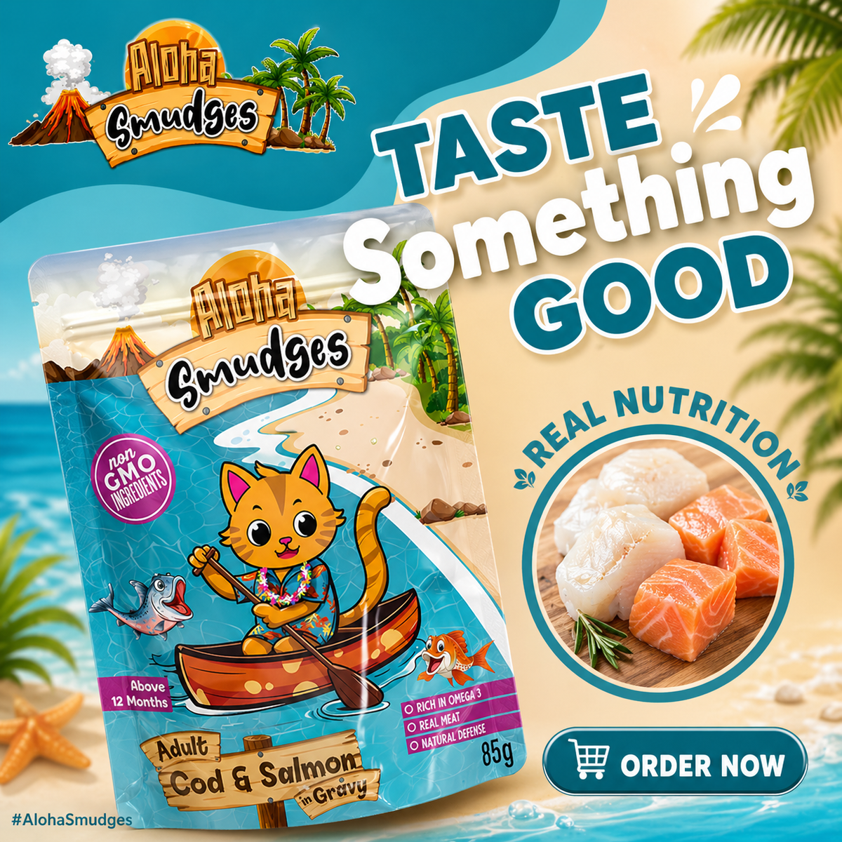 Aloha Smudges Cod & Salmon Adult Cat wet food in Gravy 85g Pouch