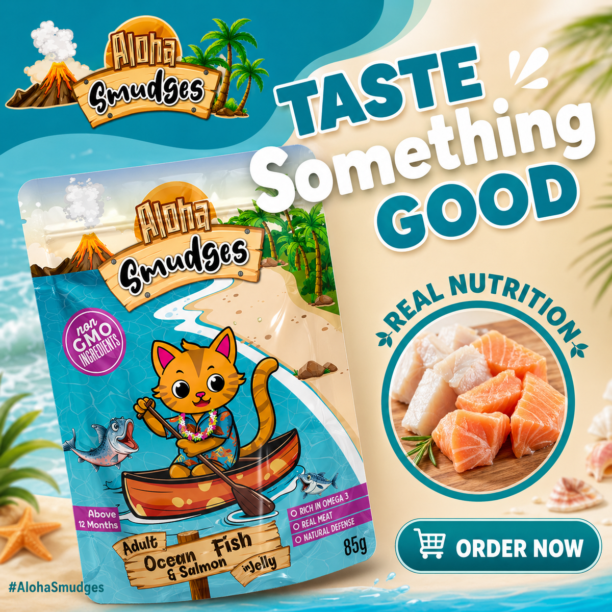 Aloha Smudges Ocean Fish & Salmon Adult Cat wet food in Jelly 85g Pouch