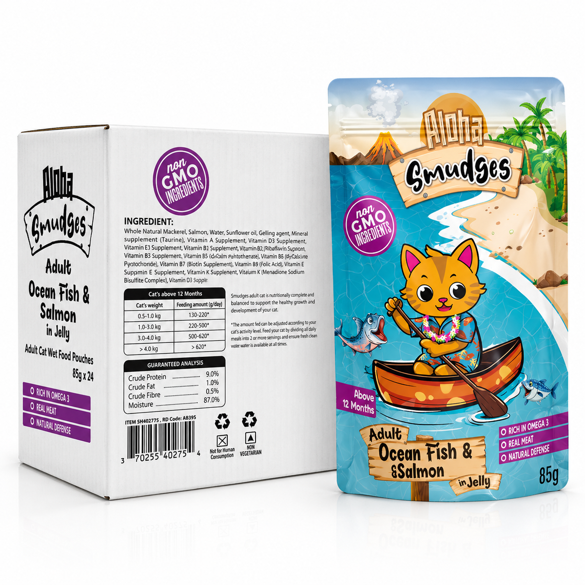 Aloha Smudges Ocean Fish & Salmon Adult Cat wet food in Jelly 85g Pouch