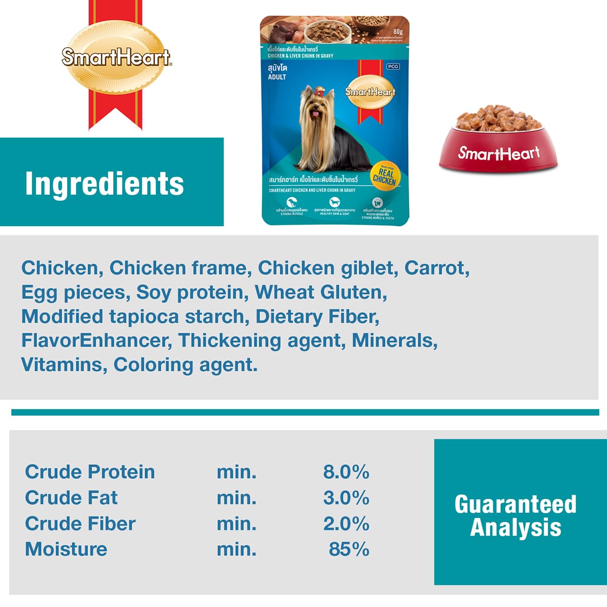 SmartHeart Pouch Dog Food Chicken & Liver Chunks in Gravy 80g