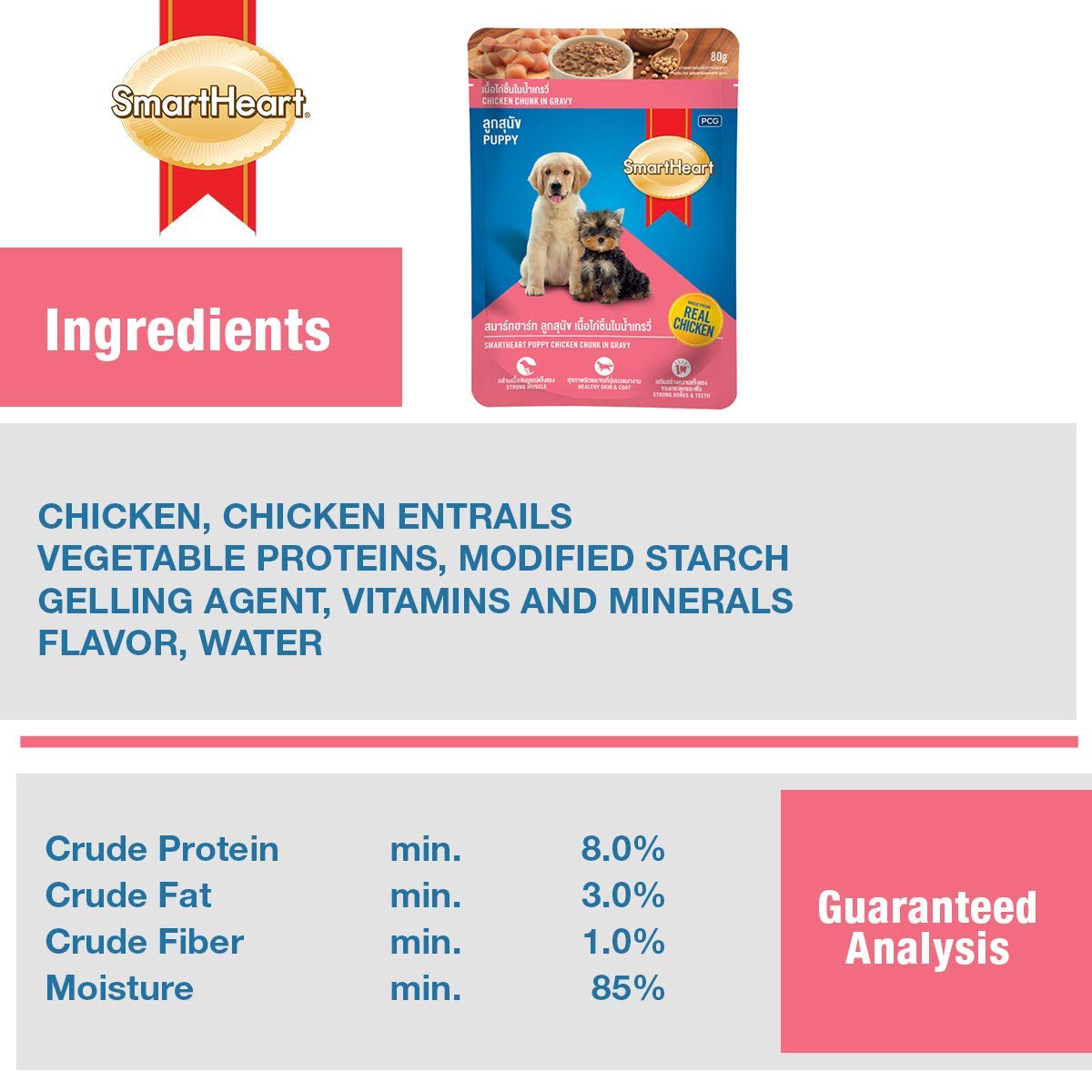 Smart Heart Puppy Chicken Chunk in Gravy Wet Dog Food 80g