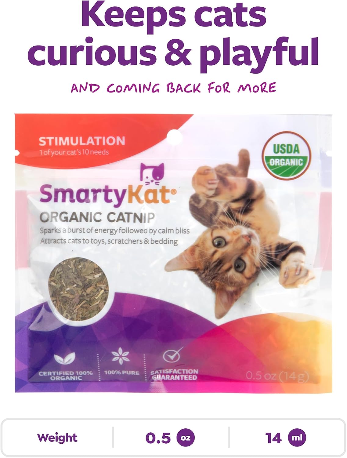 SmartyKat Certified Organic Catnip – 0.5oz Pouch in PDQ