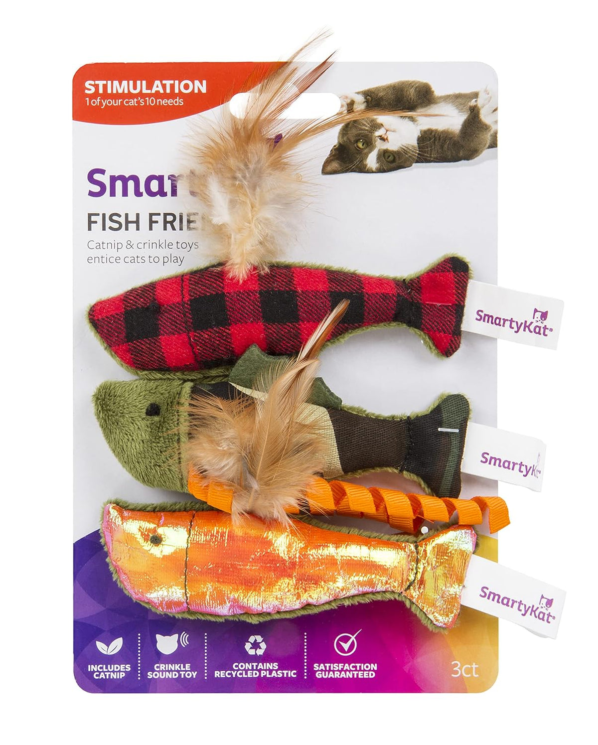 SmartyKat Fish Friends Crinkle, Feather & Catnip Cat Toys – Set of 3