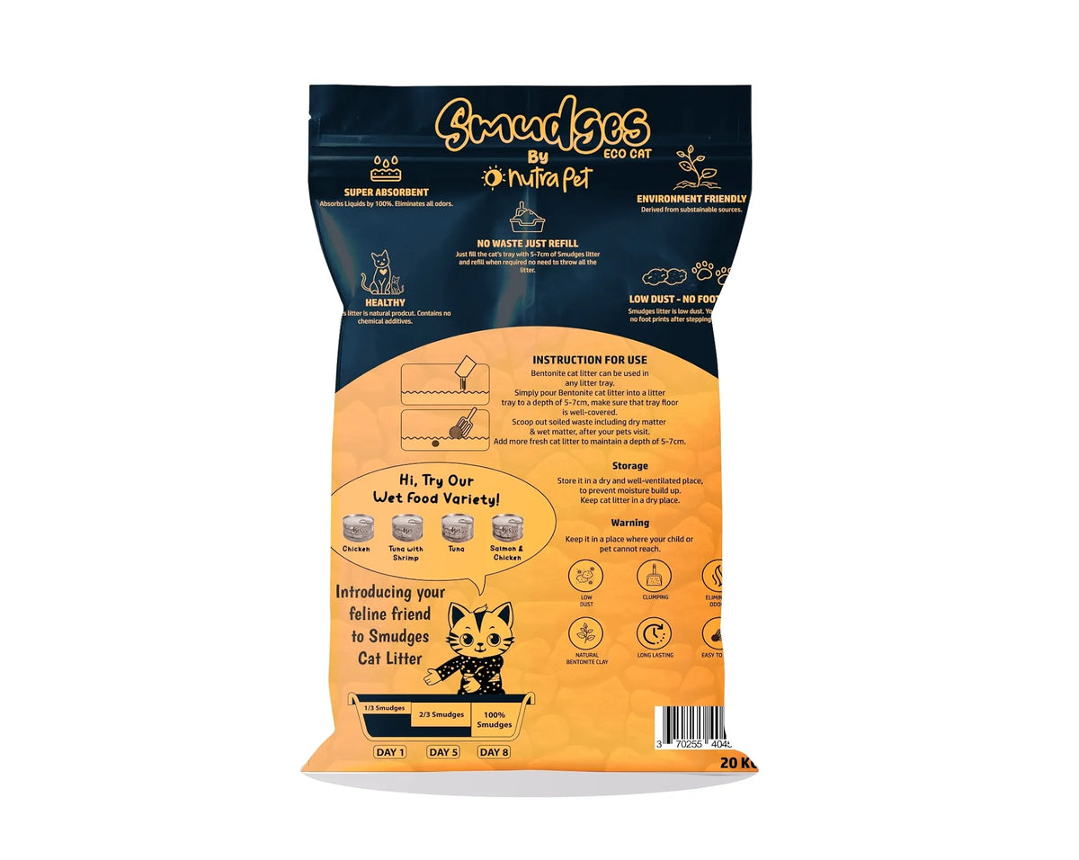 Smudges Eco cat Bentonite Clumping Cat Litter 20 Kgs - Non Scented