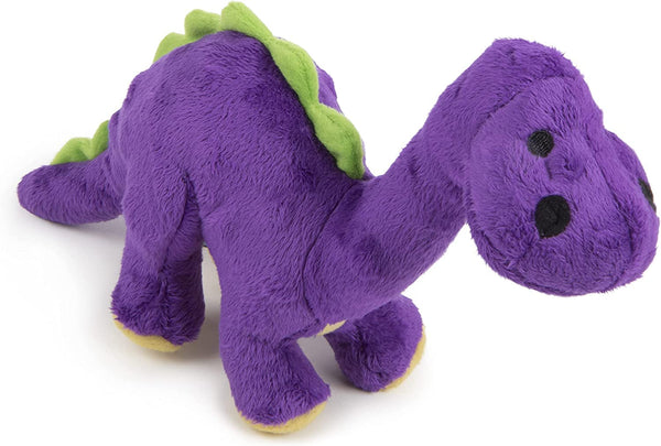 goDog Dinos Bruto with Chew Guard Technology Durable Plush Squeaker Dog Toy – Purple, Small