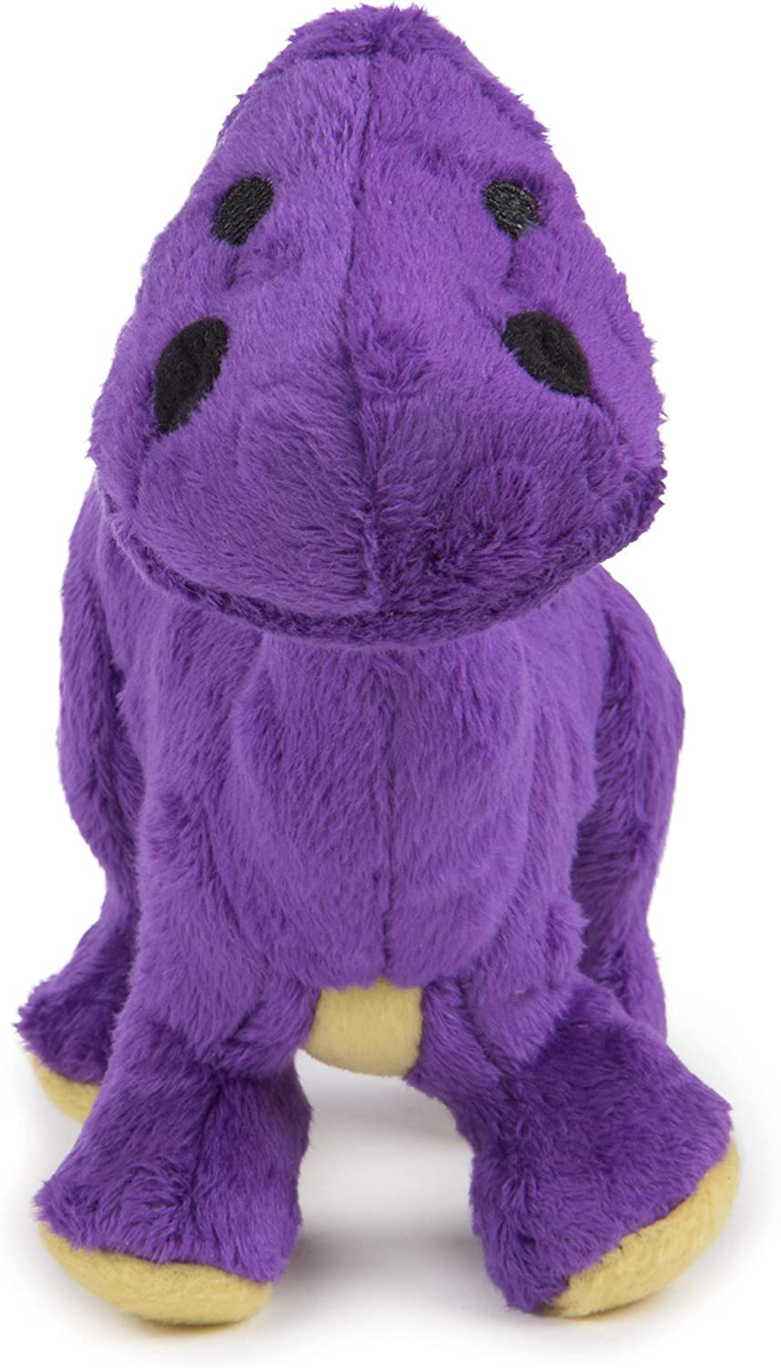 goDog Dinos Bruto with Chew Guard Technology Durable Plush Squeaker Dog Toy – Purple, Small