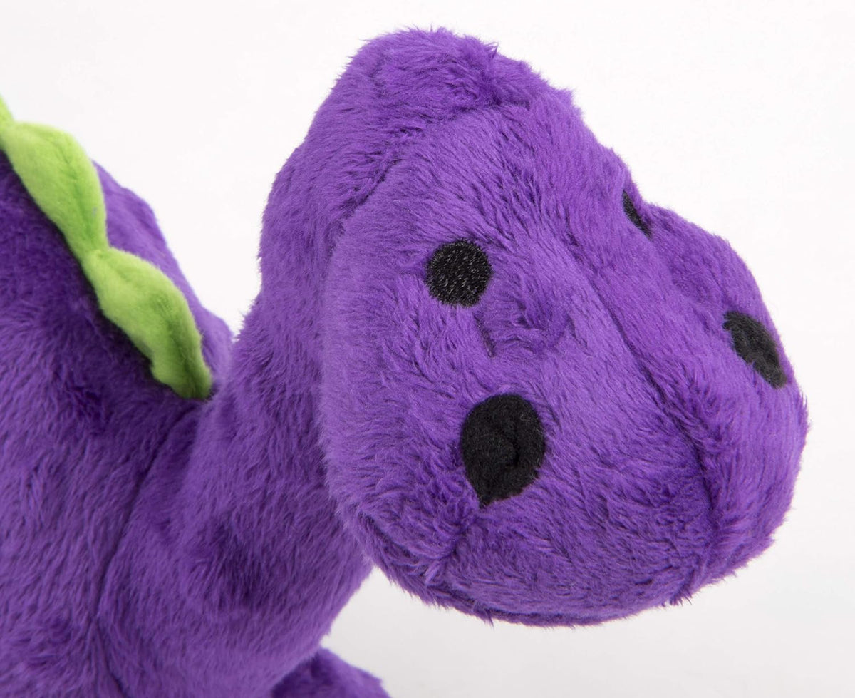 goDog Dinos Bruto with Chew Guard Technology Durable Plush Squeaker Dog Toy – Purple, Small