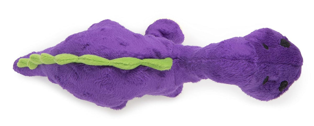 goDog Dinos Bruto with Chew Guard Technology Durable Plush Squeaker Dog Toy – Purple, Small
