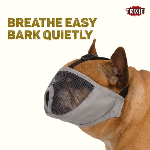 Trixie Muzzle For Short-Nosed Breeds, Grey, S–M, Short Head Strap - 31 cm