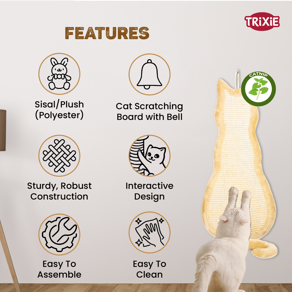 Trixie Scratching board cat, sisal rug/plush, catnip, 35 × 69 cm, natural/beige NEW