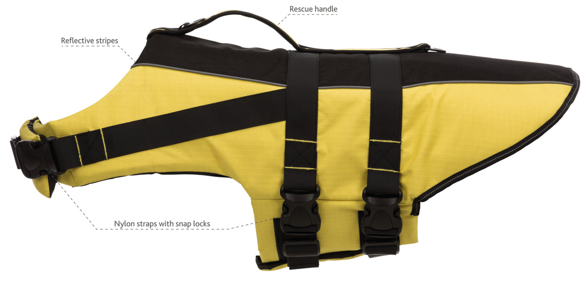 Trixie Life Vest for Dogs, Back Length - 45 cm, 45-72 cm, M, Yellow/Black