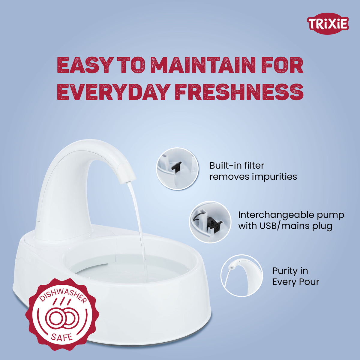 Trixie Curved Stream drinking fountain, plastic, 2.5 l/25 × 24.5 × 35 cm, white