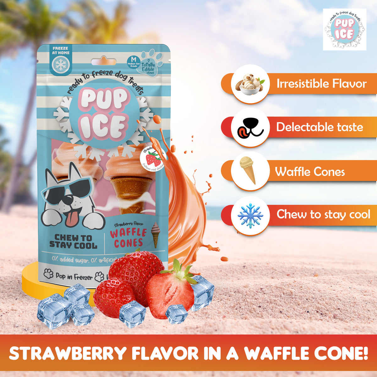 Pup Ice Waffle Cones, Strawberry Flavour, 2 Pcs 110g - PI07 PDP 2.jpg