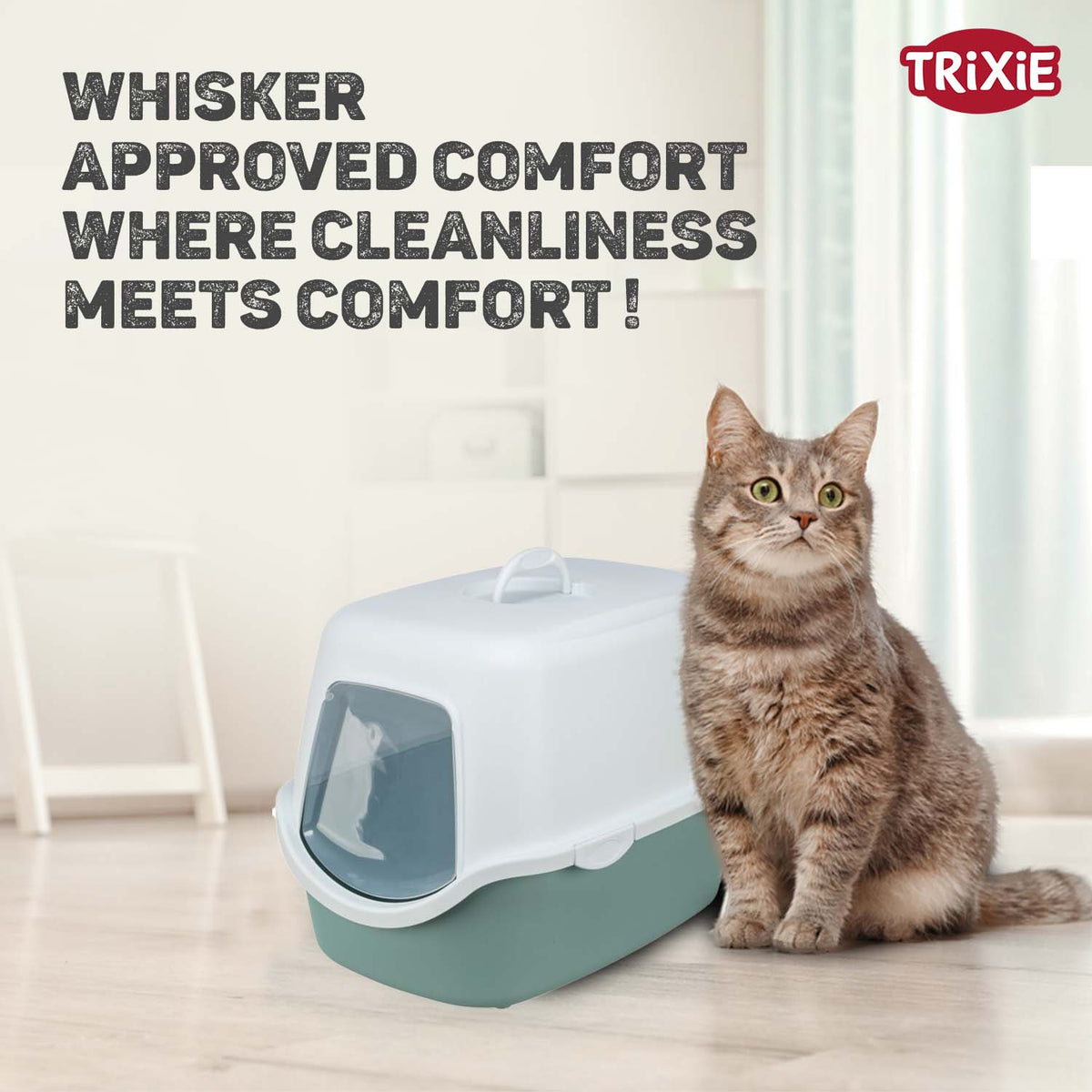 Trixie Vico cat litter tray, with hood, 40 × 40 × 56 cm, sage/white