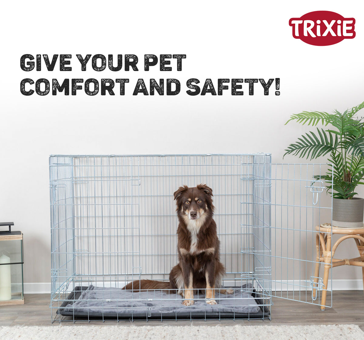 Trixie Home Kennel, Wire Mesh with Two Doors, 78L x 55W x 62H cm / 31L x 22W x 24H inch