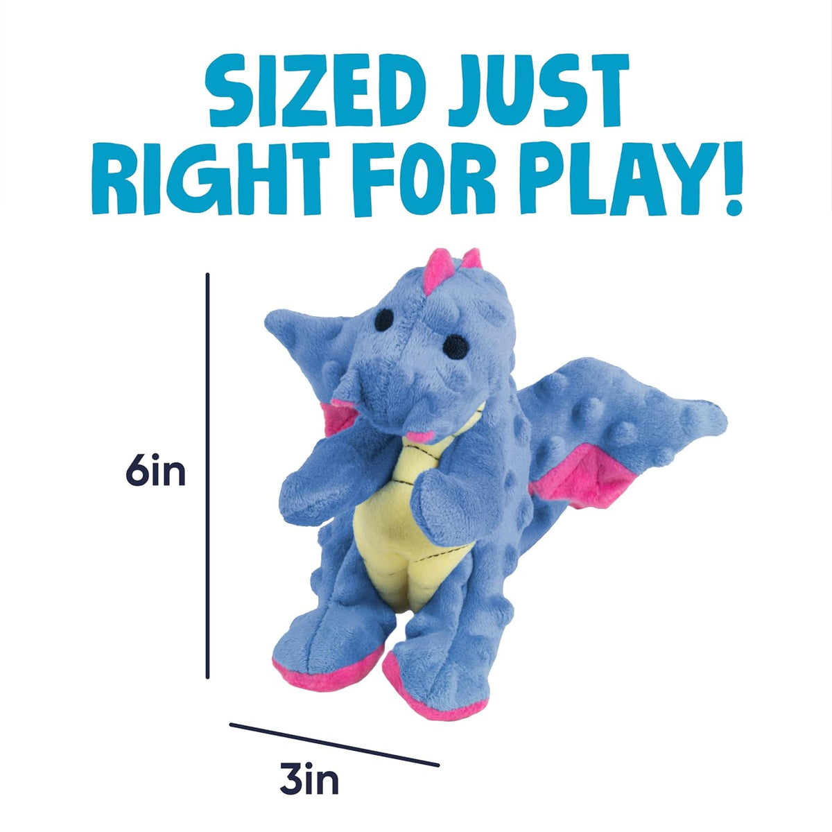 goDog Dragons with Chew Guard Technology Durable Plush Squeaker Dog Toy – Periwinkle, Large