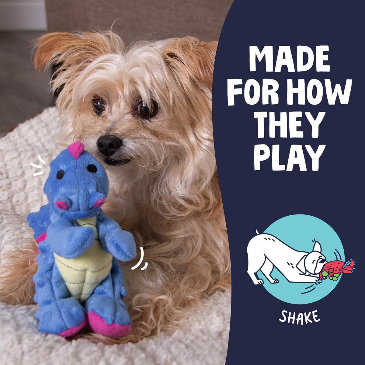 goDog Dragons with Chew Guard Technology Durable Plush Squeaker Dog Toy – Periwinkle, Large
